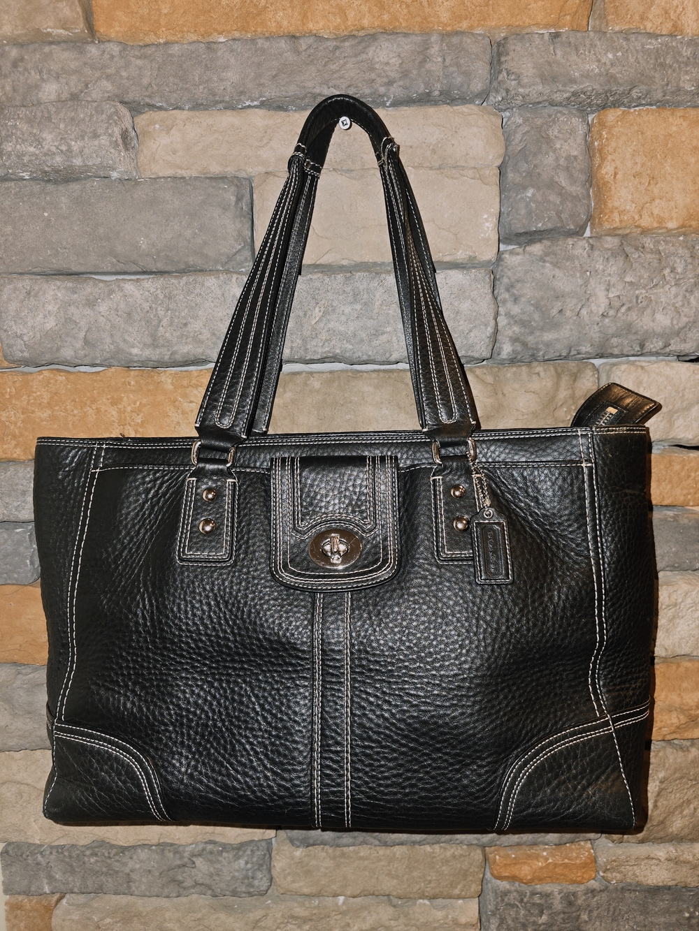 COACH F13960 Hampton Black Pebbled Leather Tote Large Shoulder Bag *read*